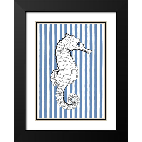 Blue Striped Sea Horse Black Modern Wood Framed Art Print with Double Matting by Aesthete