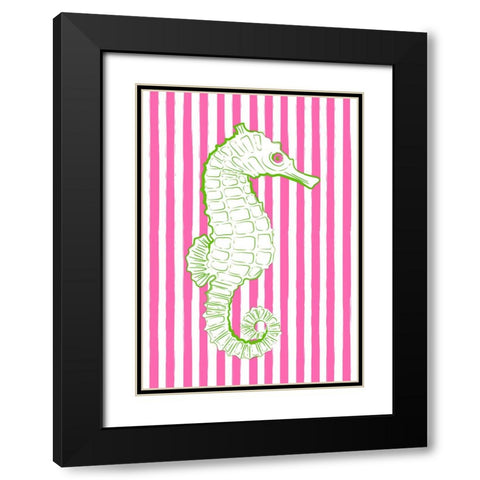 Pink Striped Sea Horse Black Modern Wood Framed Art Print with Double Matting by Aesthete