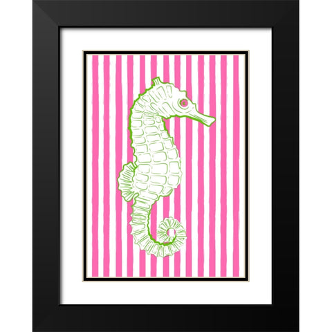 Pink Striped Sea Horse Black Modern Wood Framed Art Print with Double Matting by Aesthete