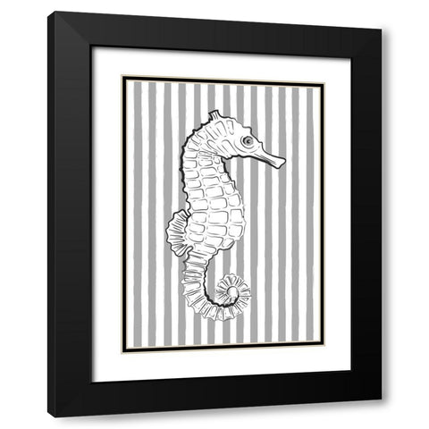 Grey Striped Sea Horse Black Modern Wood Framed Art Print with Double Matting by Aesthete