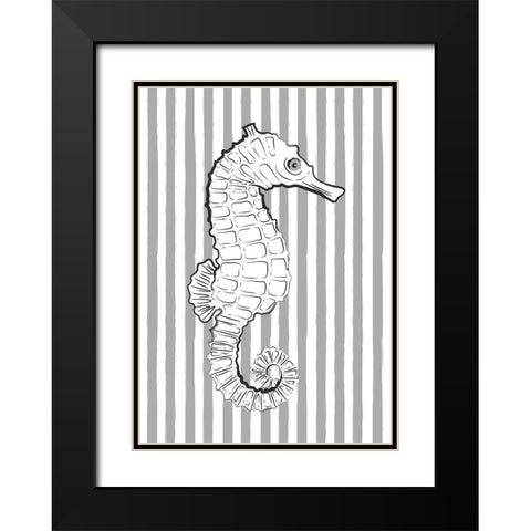 Grey Striped Sea Horse Black Modern Wood Framed Art Print with Double Matting by Aesthete