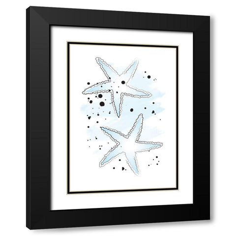 Blue Sea Stars Black Modern Wood Framed Art Print with Double Matting by Aesthete