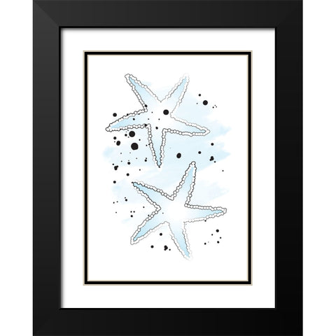 Blue Sea Stars Black Modern Wood Framed Art Print with Double Matting by Aesthete