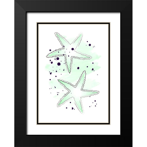 Green Sea Stars Black Modern Wood Framed Art Print with Double Matting by Aesthete