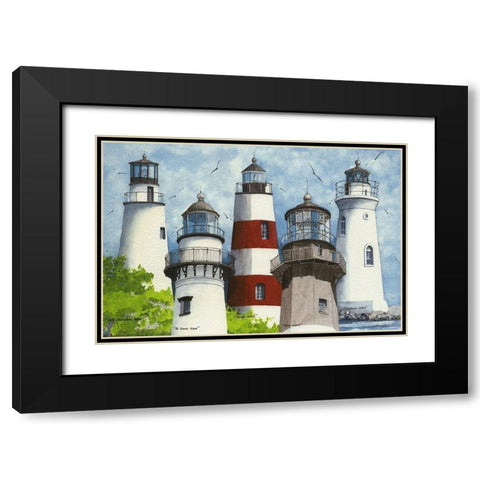 All Five Georgia Lighthouses Black Modern Wood Framed Art Print with Double Matting by Rizzo, Gene