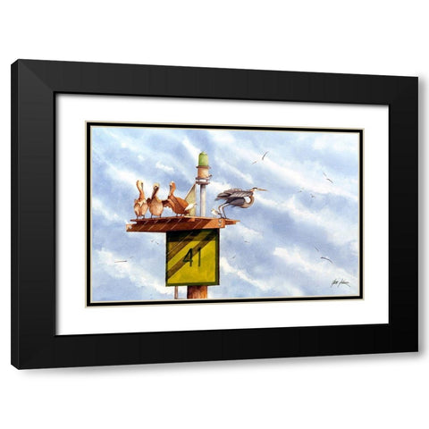 Pelican Roost Black Modern Wood Framed Art Print with Double Matting by Rizzo, Gene