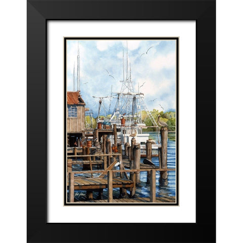 The Wharf Black Modern Wood Framed Art Print with Double Matting by Rizzo, Gene