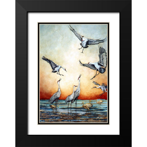 Flying Sandhill Cranes Black Modern Wood Framed Art Print with Double Matting by Rizzo, Gene