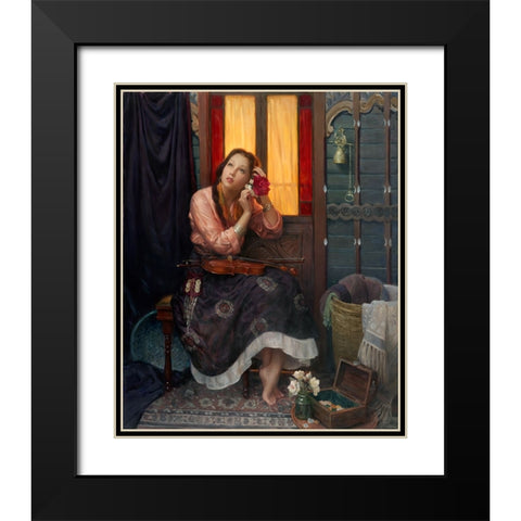 Crimson Rose Black Modern Wood Framed Art Print with Double Matting by Murray, Alan