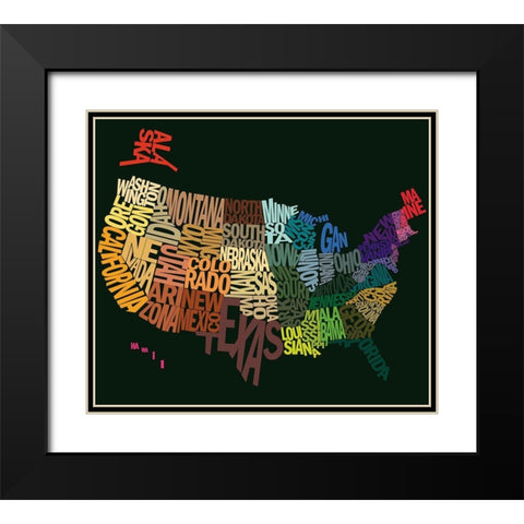 States of text Black Modern Wood Framed Art Print with Double Matting by Art Licensing Studio