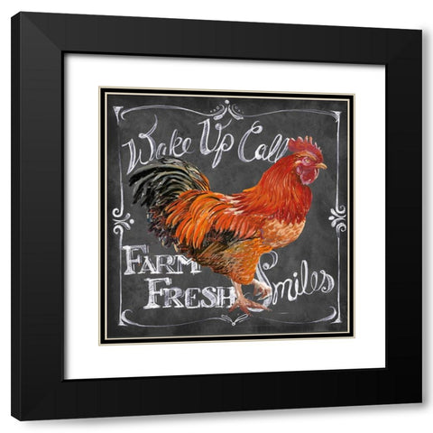 Rooster on Chalkboard II Black Modern Wood Framed Art Print with Double Matting by Art Licensing Studio