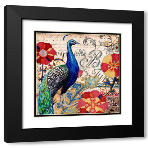Peacock Decore I Black Modern Wood Framed Art Print with Double Matting by Art Licensing Studio