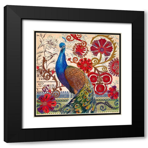 Peacock Decore II Black Modern Wood Framed Art Print with Double Matting by Art Licensing Studio
