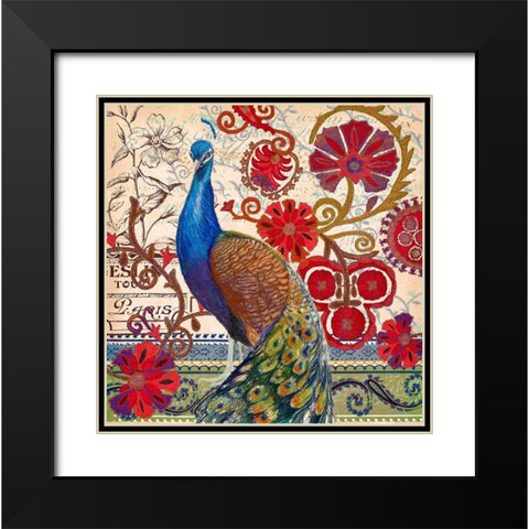 Peacock Decore II Black Modern Wood Framed Art Print with Double Matting by Art Licensing Studio