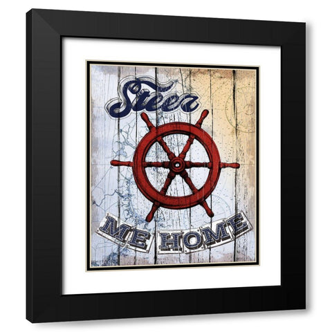 Shipwheel Black Modern Wood Framed Art Print with Double Matting by Art Licensing Studio