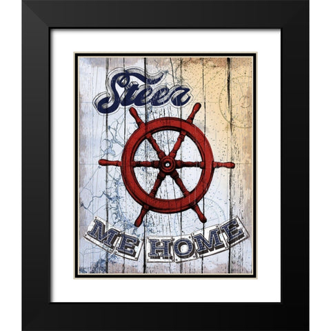 Shipwheel Black Modern Wood Framed Art Print with Double Matting by Art Licensing Studio