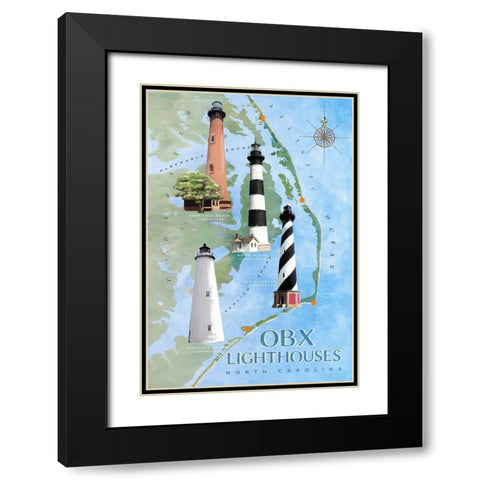 OBX Lighthouses Black Modern Wood Framed Art Print with Double Matting by Art Licensing Studio