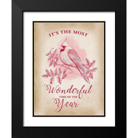 Christmas Cardinal Black Modern Wood Framed Art Print with Double Matting by Art Licensing Studio