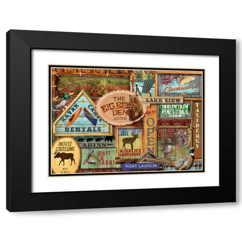 Lodge Sign Collage Black Modern Wood Framed Art Print with Double Matting by Art Licensing Studio