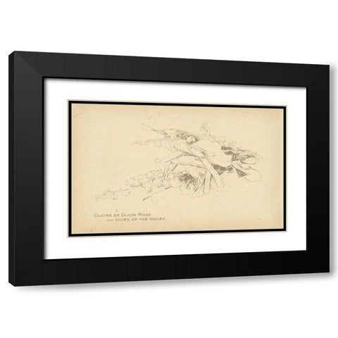 Gloire de Dijon Rose and Lilies of the Valley Black Modern Wood Framed Art Print with Double Matting by Art Licensing Studio