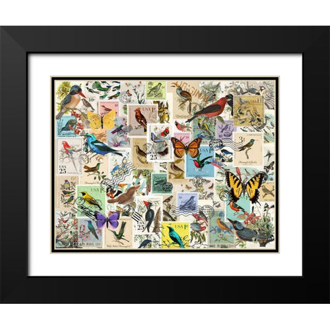 Stamp Collector - Birds and Butterflies Black Modern Wood Framed Art Print with Double Matting by Art Licensing Studio