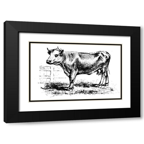 Barnyard Cow Black Modern Wood Framed Art Print with Double Matting by Art Licensing Studio