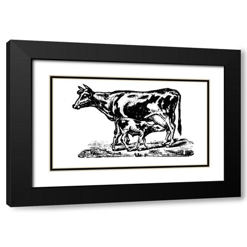 Cow and Calf Black Modern Wood Framed Art Print with Double Matting by Art Licensing Studio