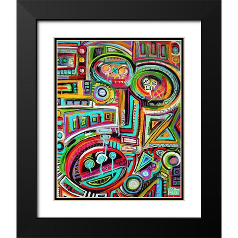 Peeling Rubix Cube Stickers Black Modern Wood Framed Art Print with Double Matting by Mcilwaine, Alloyius