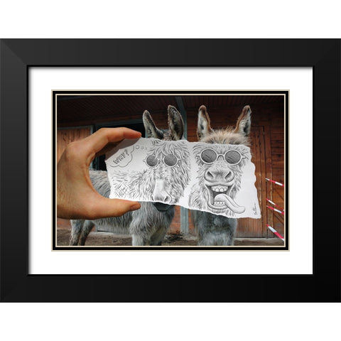 Pencil Vs Camera 12 - Funny Donkey Black Modern Wood Framed Art Print with Double Matting by Heine, Ben