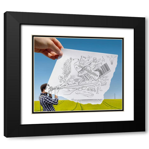 Pencil Vs Camera 30 - The Photographer Black Modern Wood Framed Art Print with Double Matting by Heine, Ben