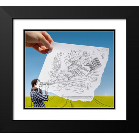 Pencil Vs Camera 30 - The Photographer Black Modern Wood Framed Art Print with Double Matting by Heine, Ben