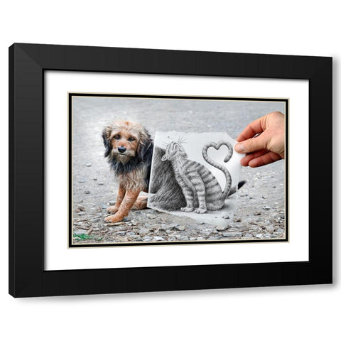 Pencil Vs Camera 58 - Loving Cat Black Modern Wood Framed Art Print with Double Matting by Heine, Ben