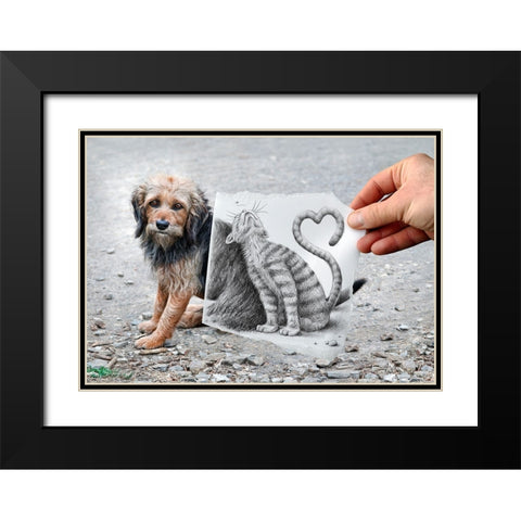 Pencil Vs Camera 58 - Loving Cat Black Modern Wood Framed Art Print with Double Matting by Heine, Ben