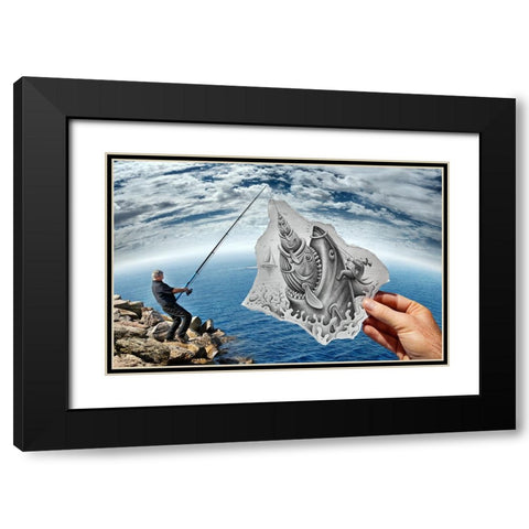 Pencil Vs Camera 59 - Scary Shark Black Modern Wood Framed Art Print with Double Matting by Heine, Ben