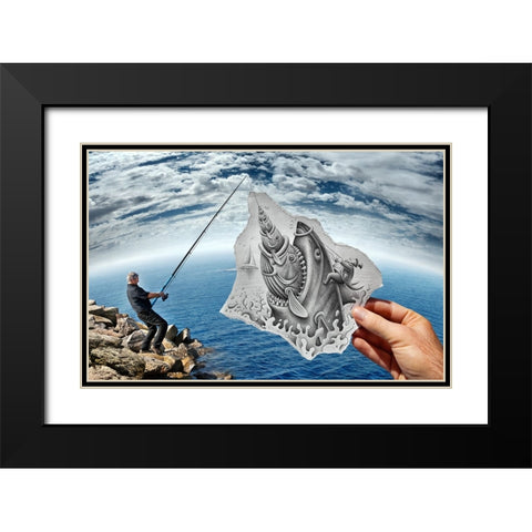 Pencil Vs Camera 59 - Scary Shark Black Modern Wood Framed Art Print with Double Matting by Heine, Ben