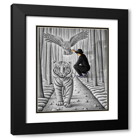 Pencil Vs Camera 74 - Making of Owl and Tiger Black Modern Wood Framed Art Print with Double Matting by Heine, Ben