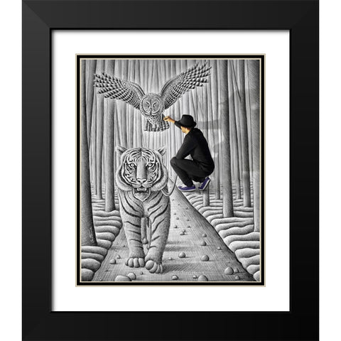 Pencil Vs Camera 74 - Making of Owl and Tiger Black Modern Wood Framed Art Print with Double Matting by Heine, Ben