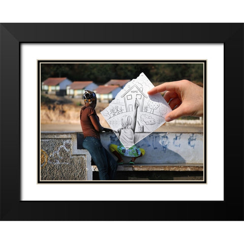 Pencil Vs Camera - Poverty Black Modern Wood Framed Art Print with Double Matting by Heine, Ben