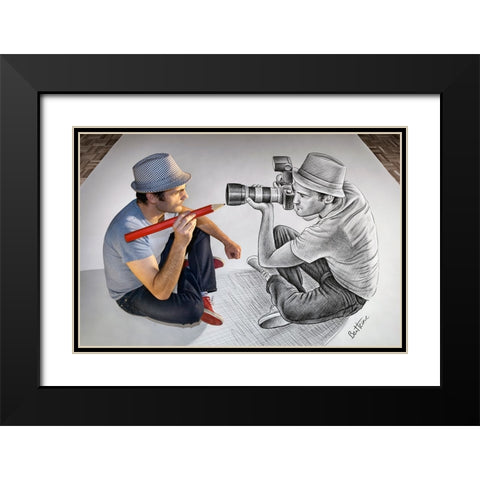 Pencil Vs Camera 73 - Photographer and Illustrator Black Modern Wood Framed Art Print with Double Matting by Heine, Ben