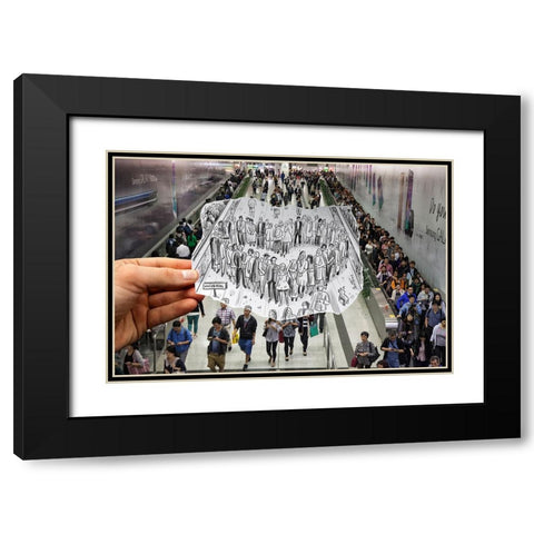 Pencil Vs Camera - Hong Kong Metro Station Black Modern Wood Framed Art Print with Double Matting by Heine, Ben