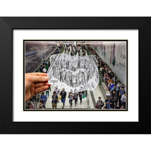 Pencil Vs Camera - Hong Kong Metro Station Black Modern Wood Framed Art Print with Double Matting by Heine, Ben