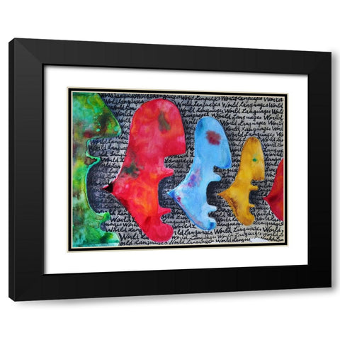 Abstract faces Black Modern Wood Framed Art Print with Double Matting by Heine, Ben