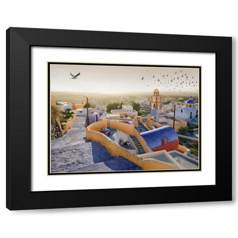 Santorini 1 Black Modern Wood Framed Art Print with Double Matting by Heine, Ben