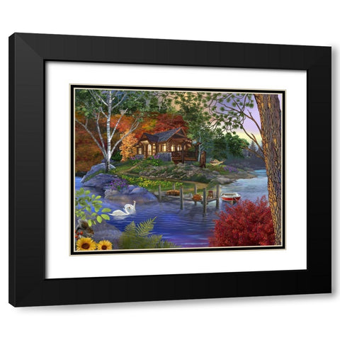 Memory Lake Black Modern Wood Framed Art Print with Double Matting by Bigelow Illustrations- Exclusive