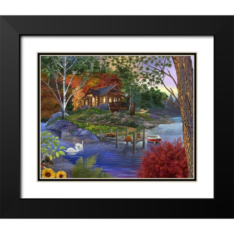 Memory Lake Black Modern Wood Framed Art Print with Double Matting by Bigelow Illustrations- Exclusive
