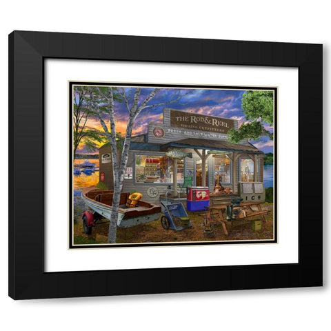 The Rod and Reel Black Modern Wood Framed Art Print with Double Matting by Bigelow Illustrations- Exclusive