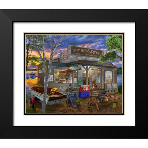 The Rod and Reel Black Modern Wood Framed Art Print with Double Matting by Bigelow Illustrations- Exclusive