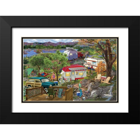 Mountain Camper Black Modern Wood Framed Art Print with Double Matting by Bigelow Illustrations- Exclusive