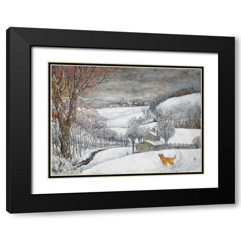 Daisyâ€™s First Snow Black Modern Wood Framed Art Print with Double Matting by Bell, Bill