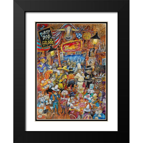 Dirty Dog Saloon Black Modern Wood Framed Art Print with Double Matting by Bell, Bill